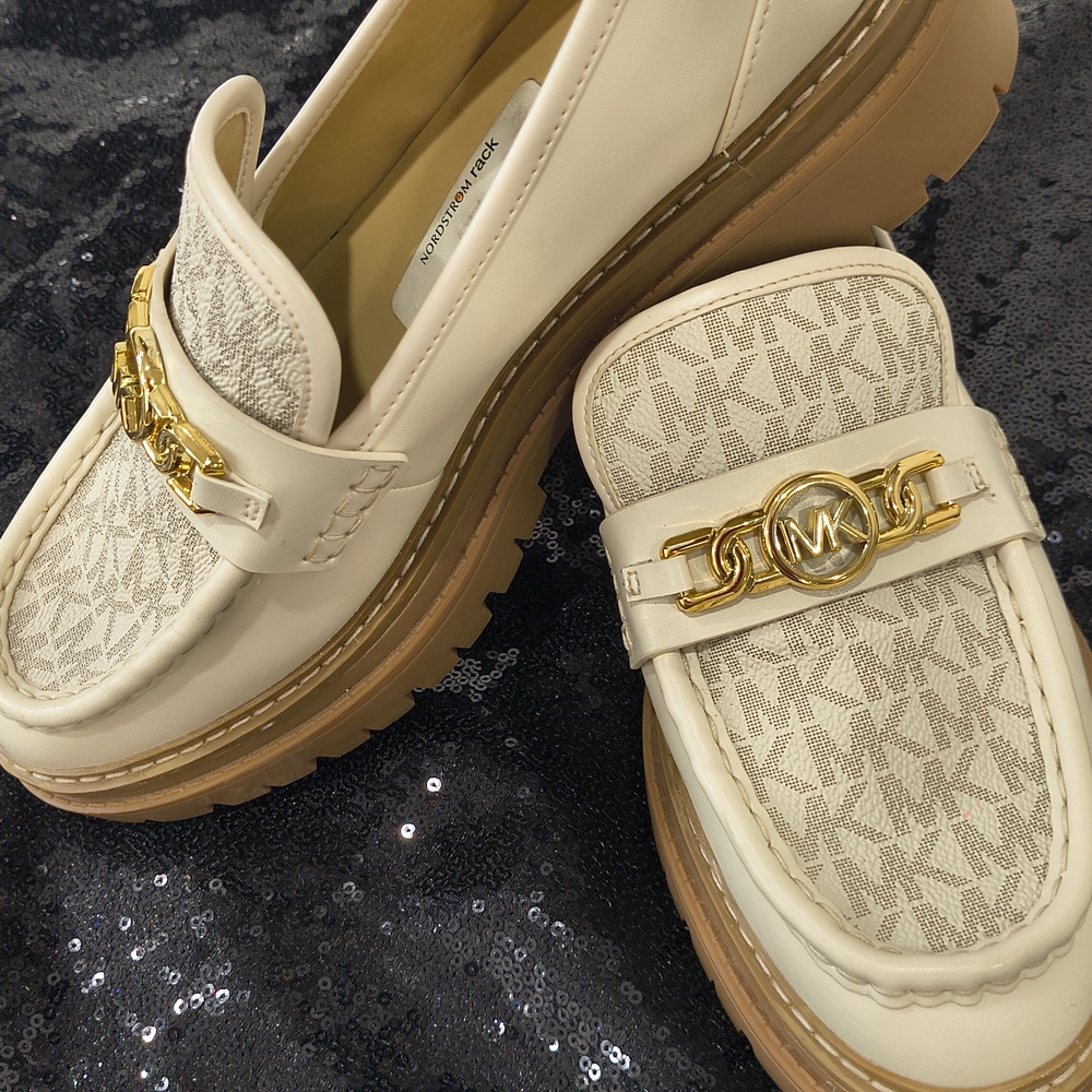 Michael Kors Cream & Tan Logo Chain Lug Loafers - Picture 6 of 6